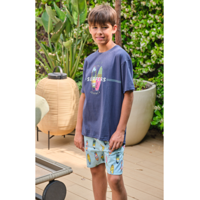 Pijama niño algodón corto tabla surf Mushler Marino