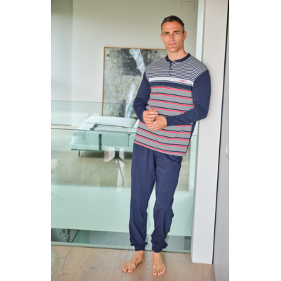 Pijama hombre algodón puño listado Mushler Marino