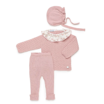 Conjunto bebé volante cuello canalé JULIANA Rosa