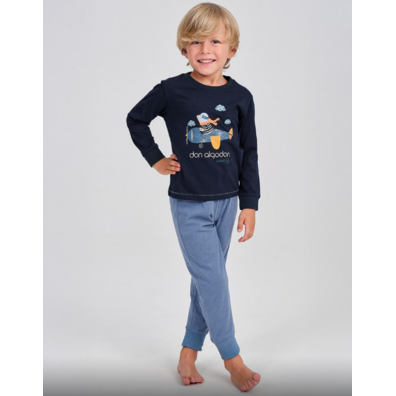 Pijama niño largo puño algodón dibujo Don Algodón Marino