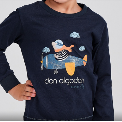 Pijama niño largo puño algodón dibujo Don Algodón Marino