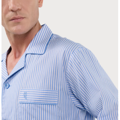 Pijama hombre tela algodón listado EL Búho NOCTURNO Azul