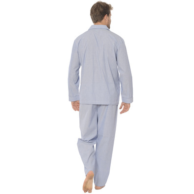 Pijama hombre clásico liso popelín marga larga abierto BUHO NOCTURNO Azul
