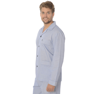 Pijama hombre clásico liso popelín marga larga abierto BUHO NOCTURNO Azul