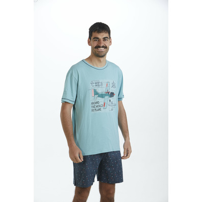 Pijama hombre corto algodón aviones PIJAMAS CUE Verde