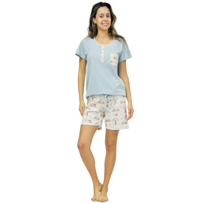Pijama mujer algodón corto animales SÓNIA Verde agua