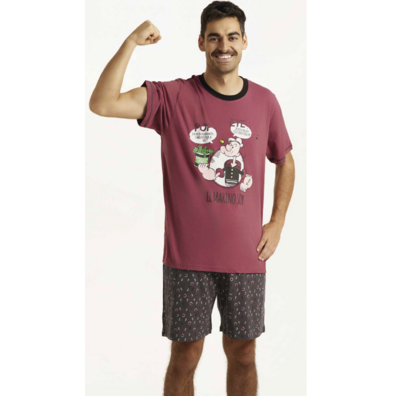 Pijama hombre corto algodón popeye PIJAMAS CUE Granate