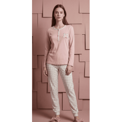 Pijama mujer lazo pantalón flores Entredos Rosa