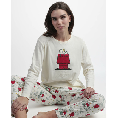 Pijama mujer algodón Snoopy Aznar Innova Crema