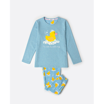 Pijama niña algodón puño pollito Aznar Innova Celeste