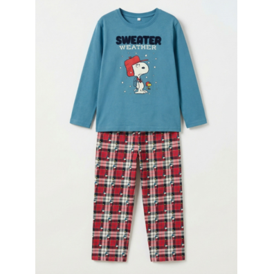 Pijama niño algodón snoopy cuadros Aznar Innova Azul