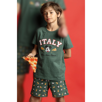 Pijama niño corto algodón mickey Aznar Innova Verde trébol