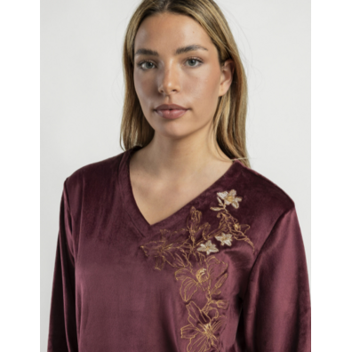 Pijama mujer terciopelo térmico pico Aznar Innova Burdeos
