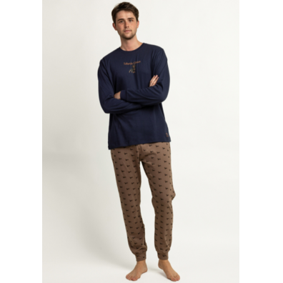 Pijama hombre algodón puño perro Aznar Innova Azul/marrón