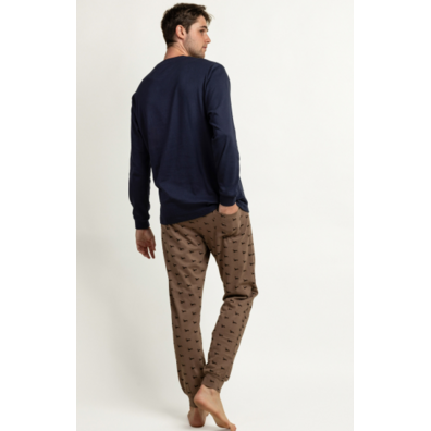 Pijama hombre algodón puño perro Aznar Innova Azul/marrón