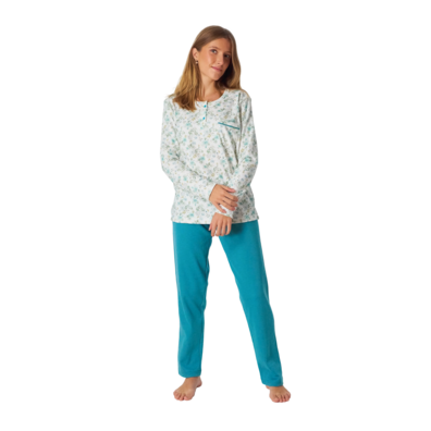 Pijama mujer algodón flores LENISS Turquesa