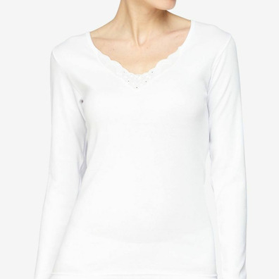 Camiseta mujer manga larga encaje AVET Blanco
