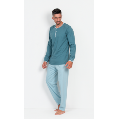 Pijama hombre largo algodón dibujado FIGFORT Verde