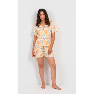 Pijama mujer corto algodón abierto FIGFORT Crema