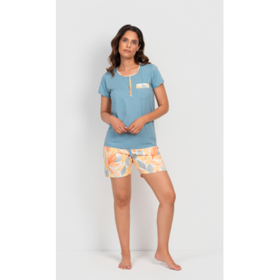 Pijama mujer corto algodón bolsillo FIGFORT Verde crudo