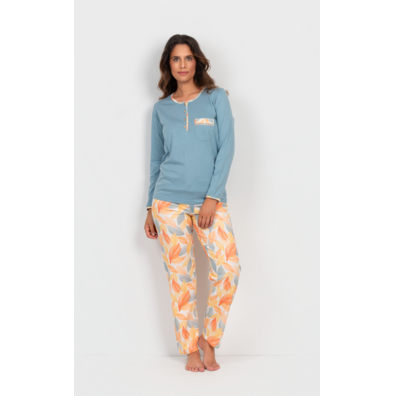  Pijama mujer corto algodón abierto FIGFORT Crema